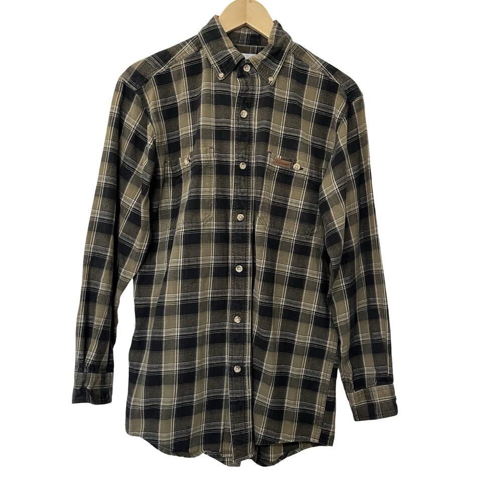 VTG Carhartt Mens Plaid Flannel Button Up Shirt Size S Green Chore Hike Outdoors